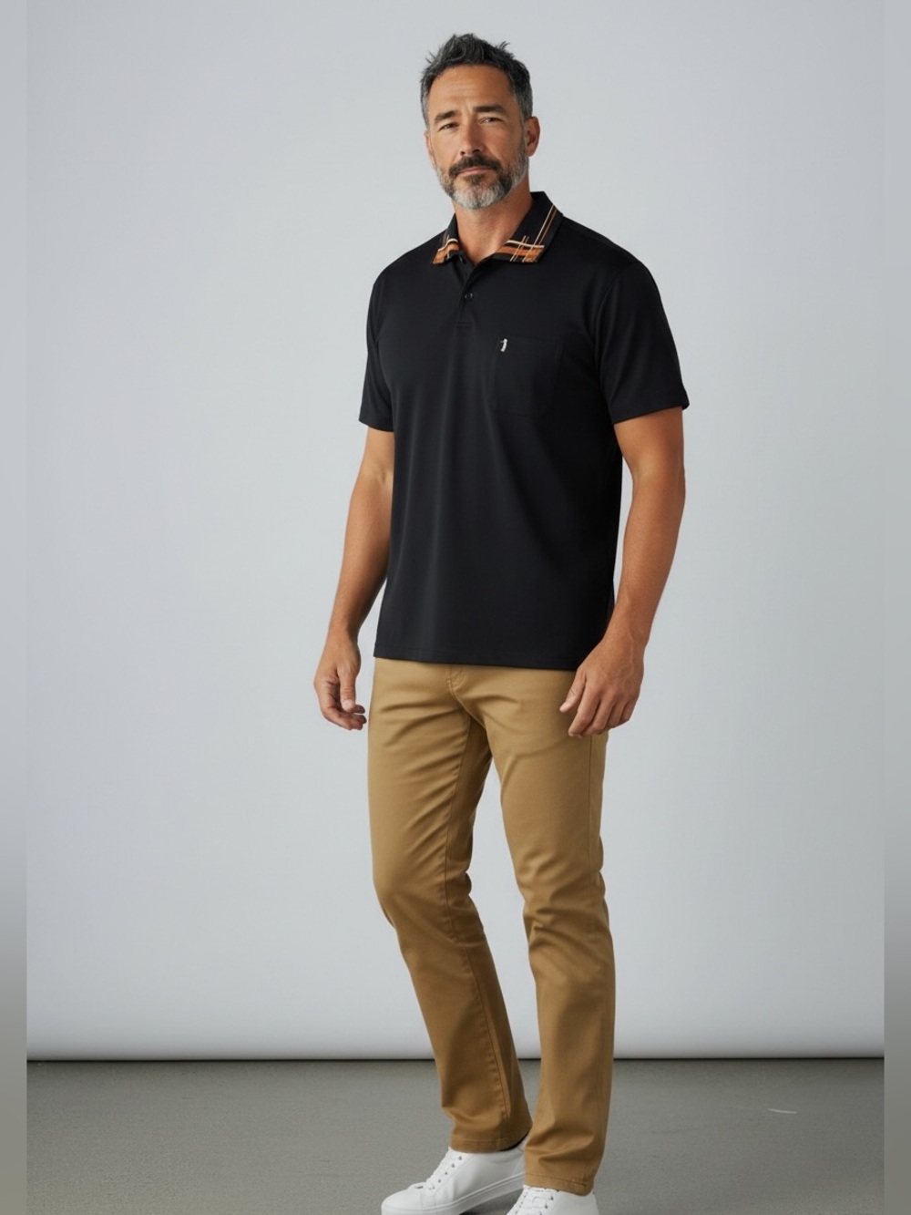 DSG Men’s Black Polo with Patterned Collar